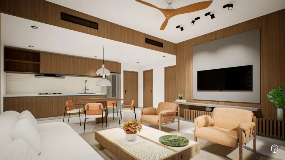 Sala y cocina de una suite Caribbean Suites