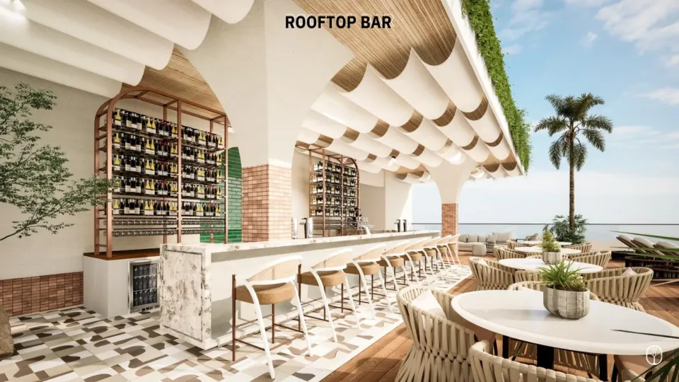Rooftop bar con vista al mar
